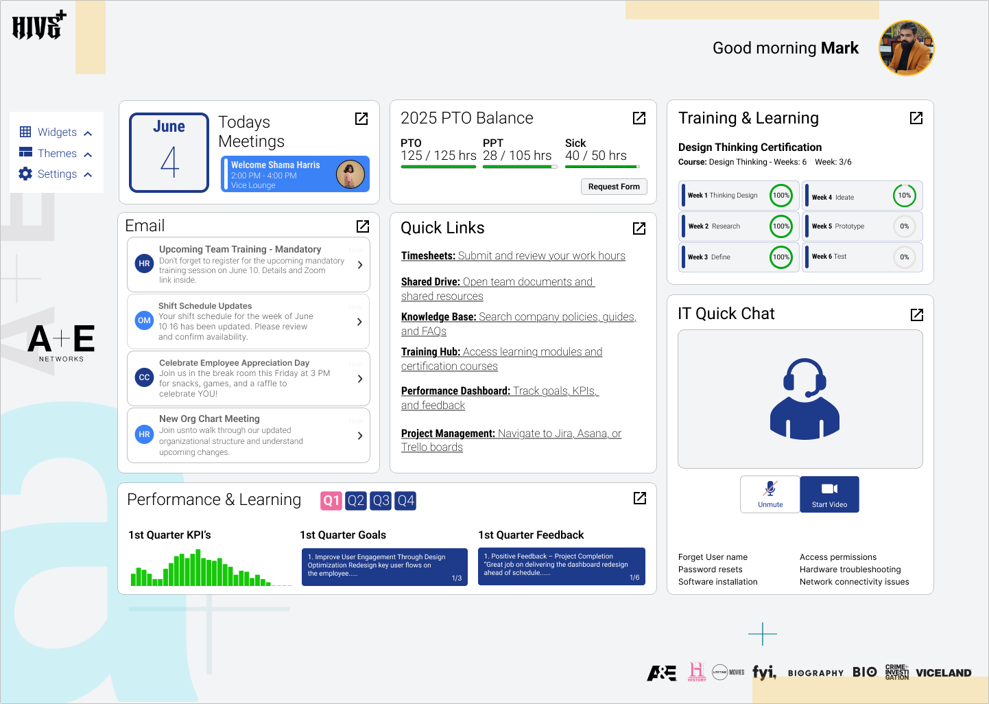 A+E Hive Dashboard UI Design