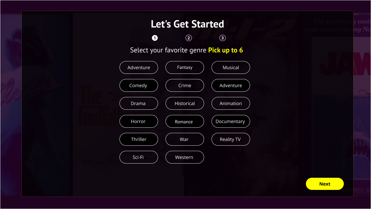 Pluto TV On boarding Step 1 UI Design